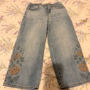 Levi's Light Blue Kids Embroidered Wide-Leg Jeans